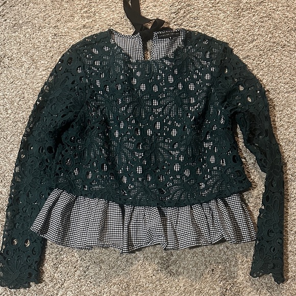 English Factory Lace Overlay Blouse - Dark Green - Picture 2 of 5